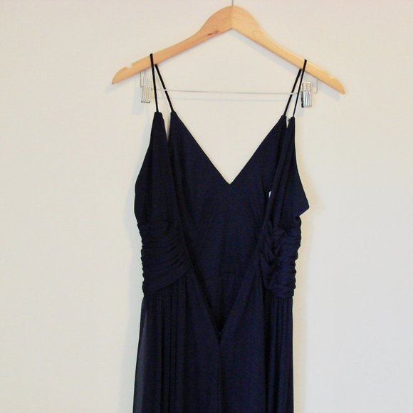 David's Bridal Bridesmaid Dress Marine Navy Blue Ruched Prom Wedding Size 0 Zero - Picture 14 of 16
